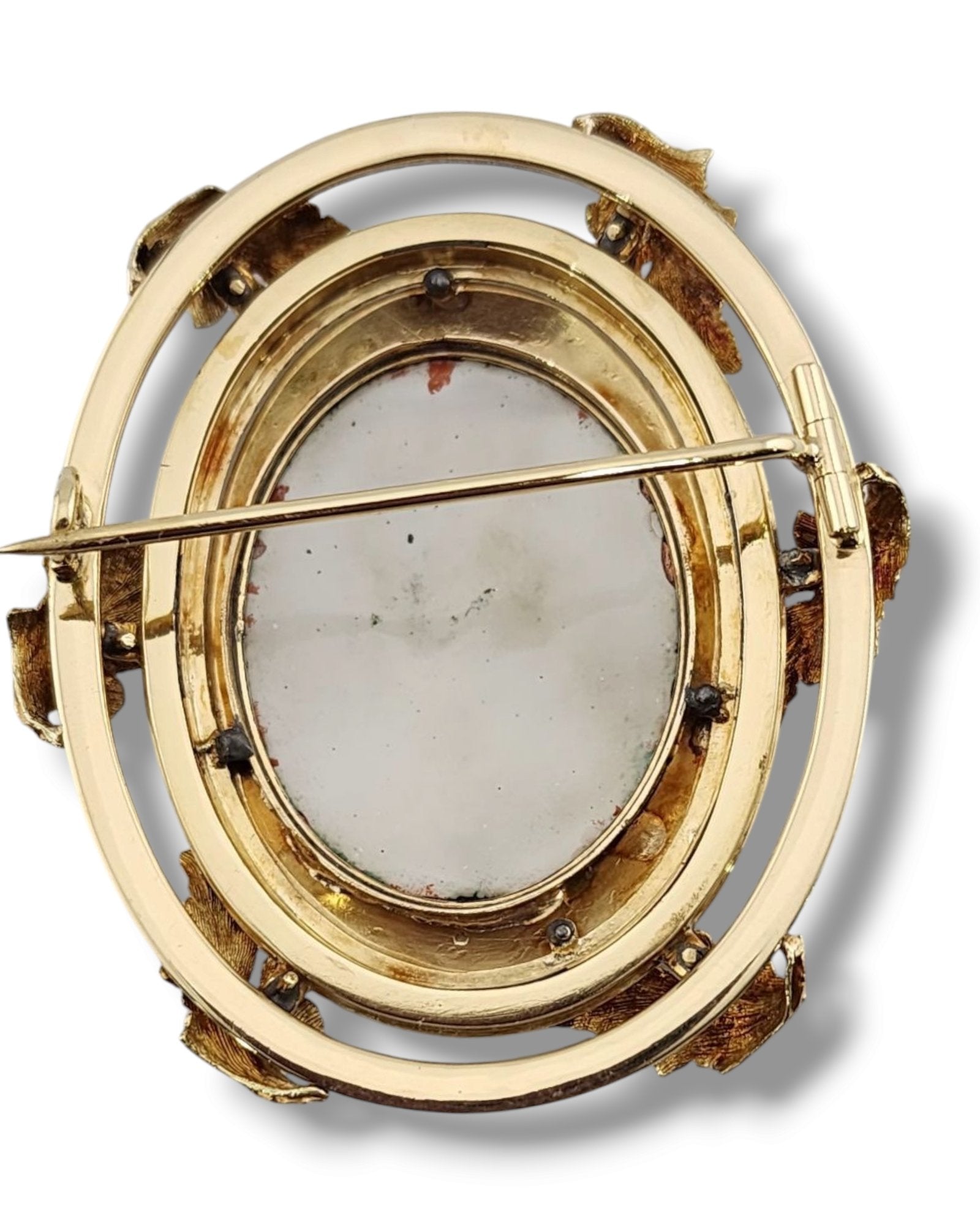 French 19th Century 18K Gold and Enamel Portrait Antique Brooch