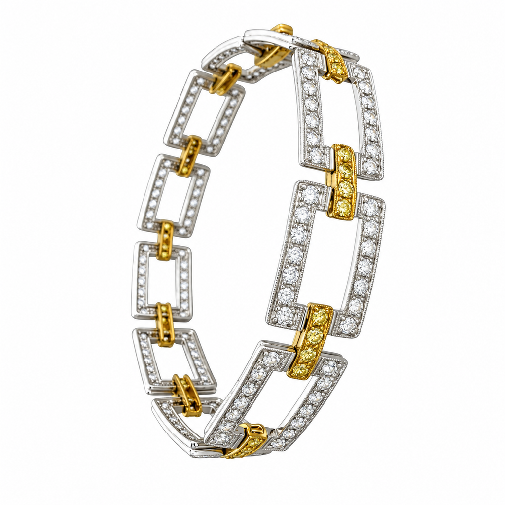 Diamond link bracelet in platinum and yellow gold