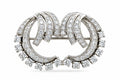 14K white gold diamond brooch with double oval loops and pavé detailing