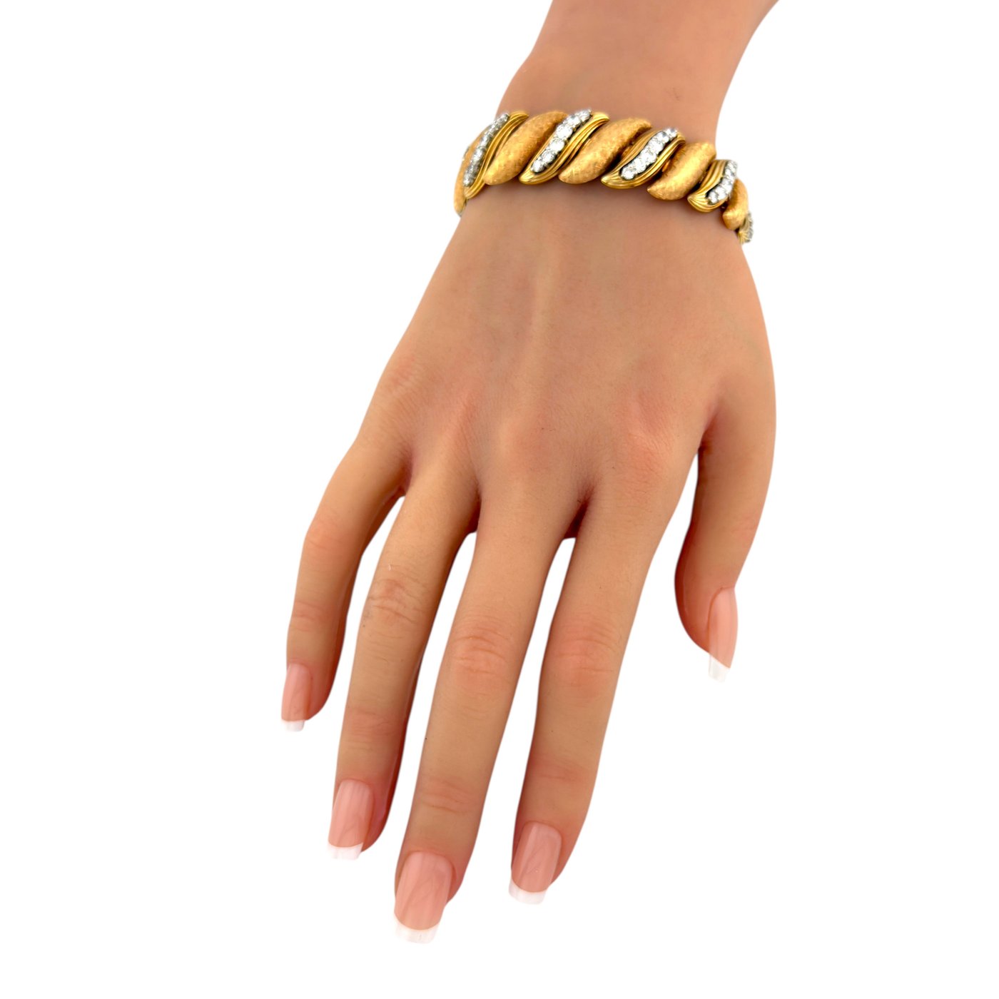 14K Rose Gold 6ct Diamond Textured Link Bracelet