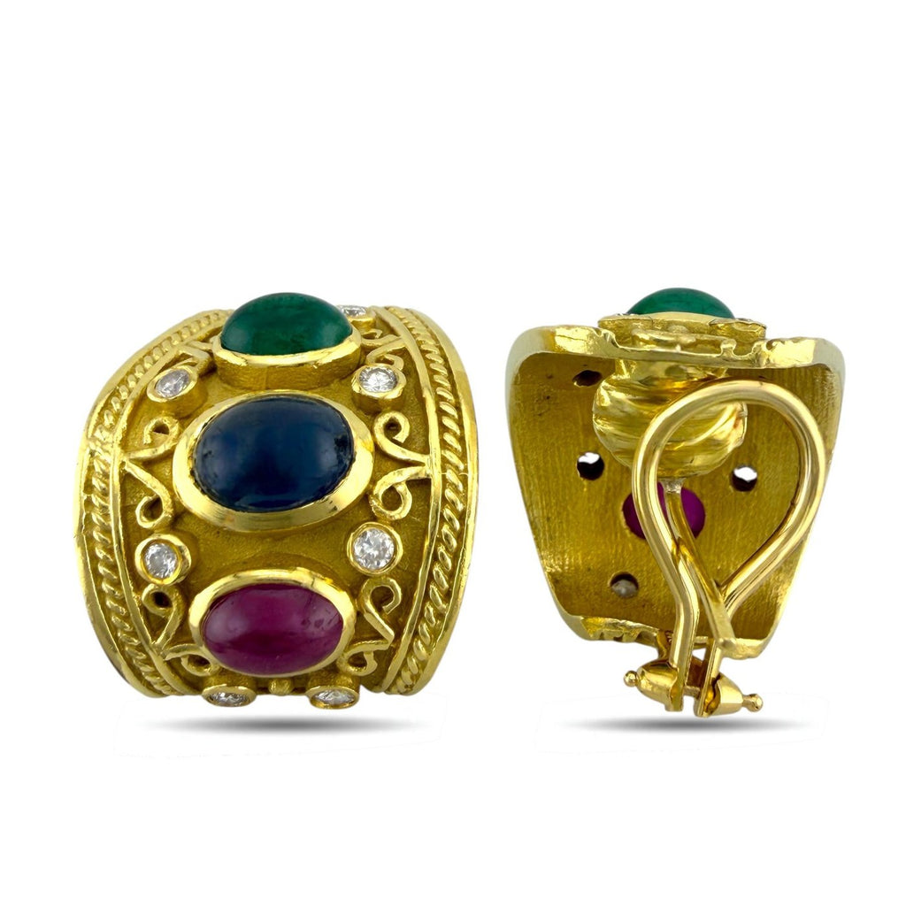 18K Yellow Gold Sapphire Diamond Ring and Earrings Set