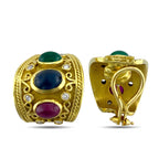 18K Yellow Gold Sapphire Diamond Ring and Earrings Set