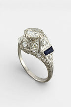 Art Deco 18K White Gold 2ct Diamond and Sapphire Ring