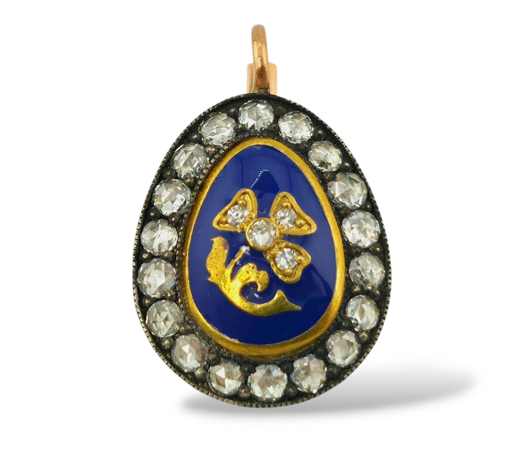 Imperial Russian K. Faberge 56K and Diamond Earrings