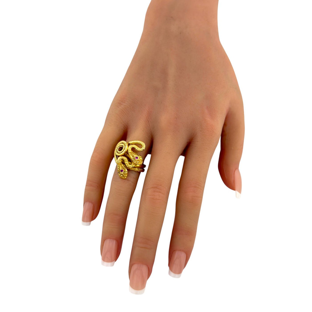 18K Yellow Gold Ruby Serpenti Double Head Ring