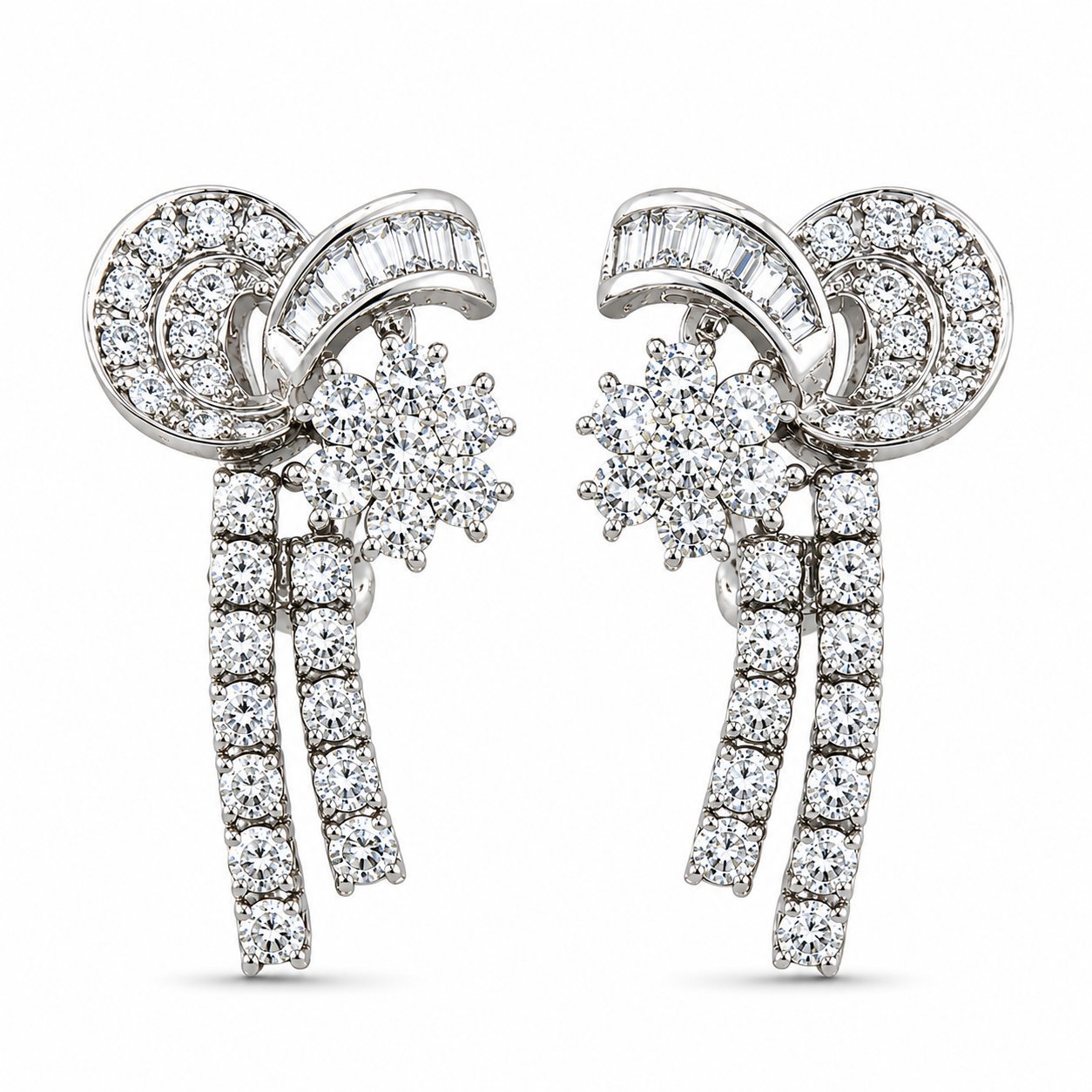 14K White Gold Flexible 2.0ct Diamond Strand Earrings