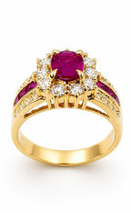 18K Yellow Gold and 1.08ct Diamond and 2.0ct  Ruby Ring