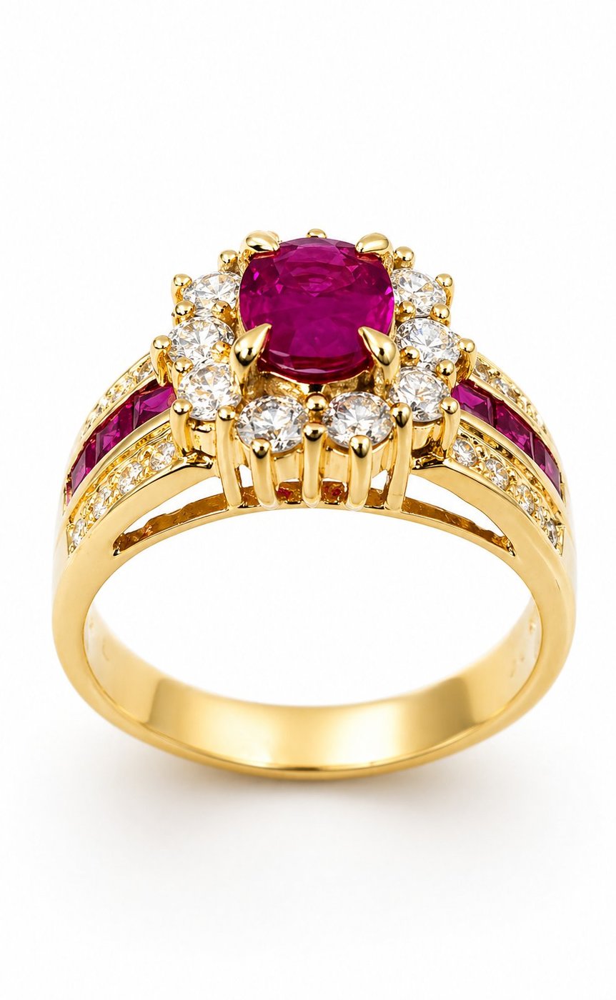 18K Yellow Gold and 1.08ct Diamond and 2.0ct  Ruby Ring