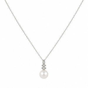 Assael 18K White Gold 0.25ct Diamond and Pearl Drop Necklace
