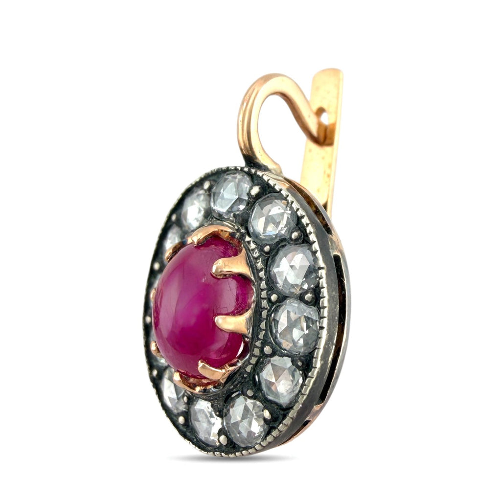 K. Faberge Imperial Russian 14K (56K) Rose Gold 2.20ct Ruby and 1.44ct Diamond Earrings