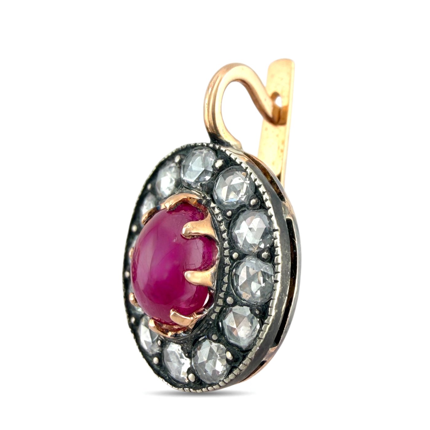 K. Faberge Imperial Russian 14K (56K) Rose Gold 2.20ct Ruby and 1.44ct Diamond Earrings