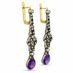 Imperial Russian 14K Yellow Gold Amethyst and 2ct Diamond Drop Earrings