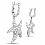 14K white gold diamond starfish drop earrings