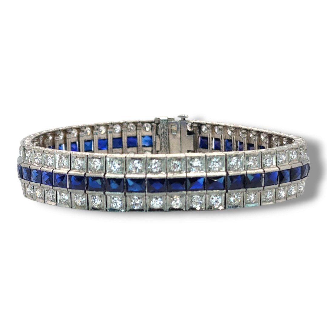 Bracelet Art Deco Platinium and 7 Carats Diamond  Bracelet  circa 1930s , Platinum -  7ct. tw. Diamond (Natural)