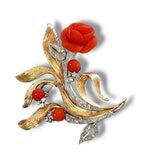Rare 14K Gold and Diamond Rose Flower Brooch