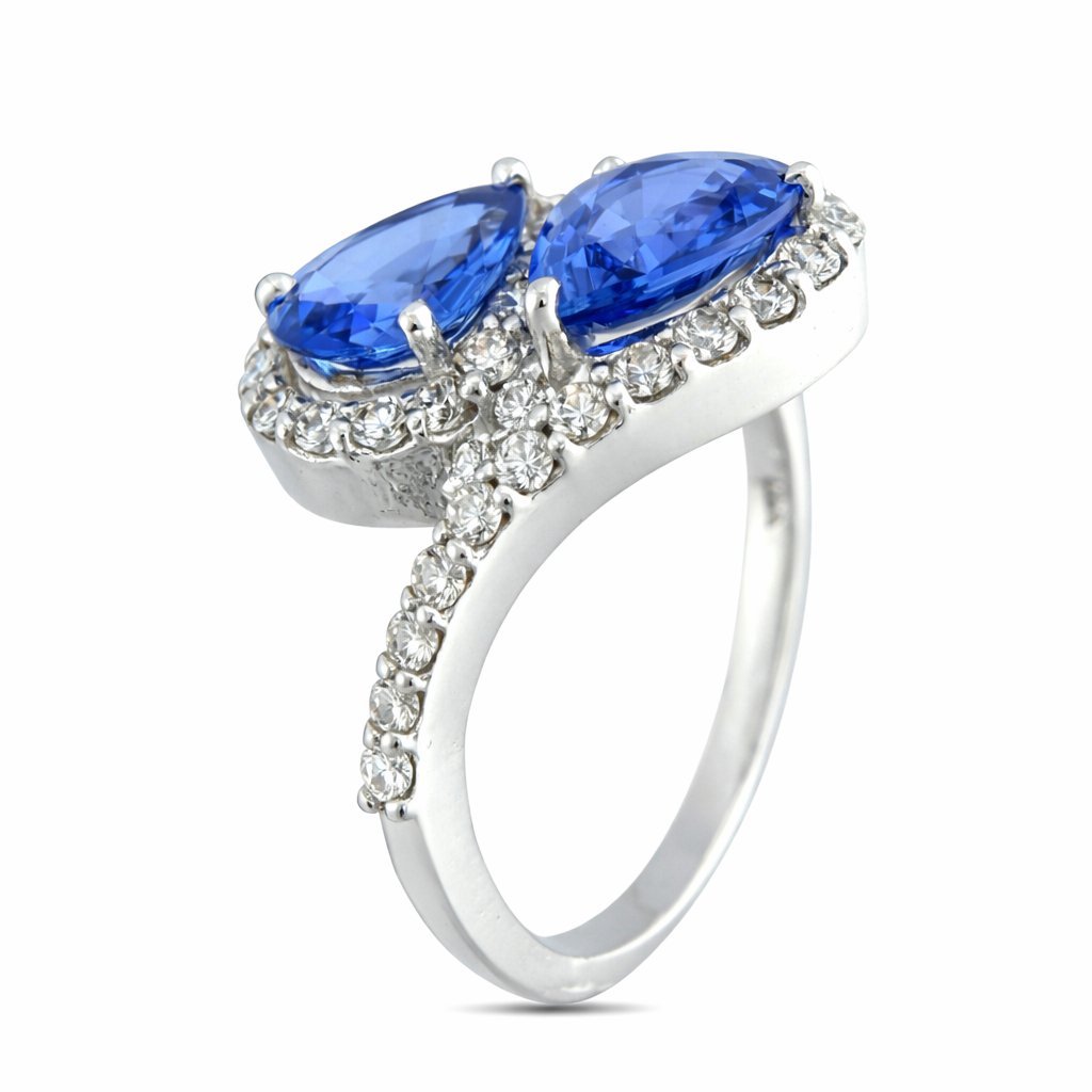 18K White Gold 2ct Sapphire and 0.6ct Diamond Bypass Ring