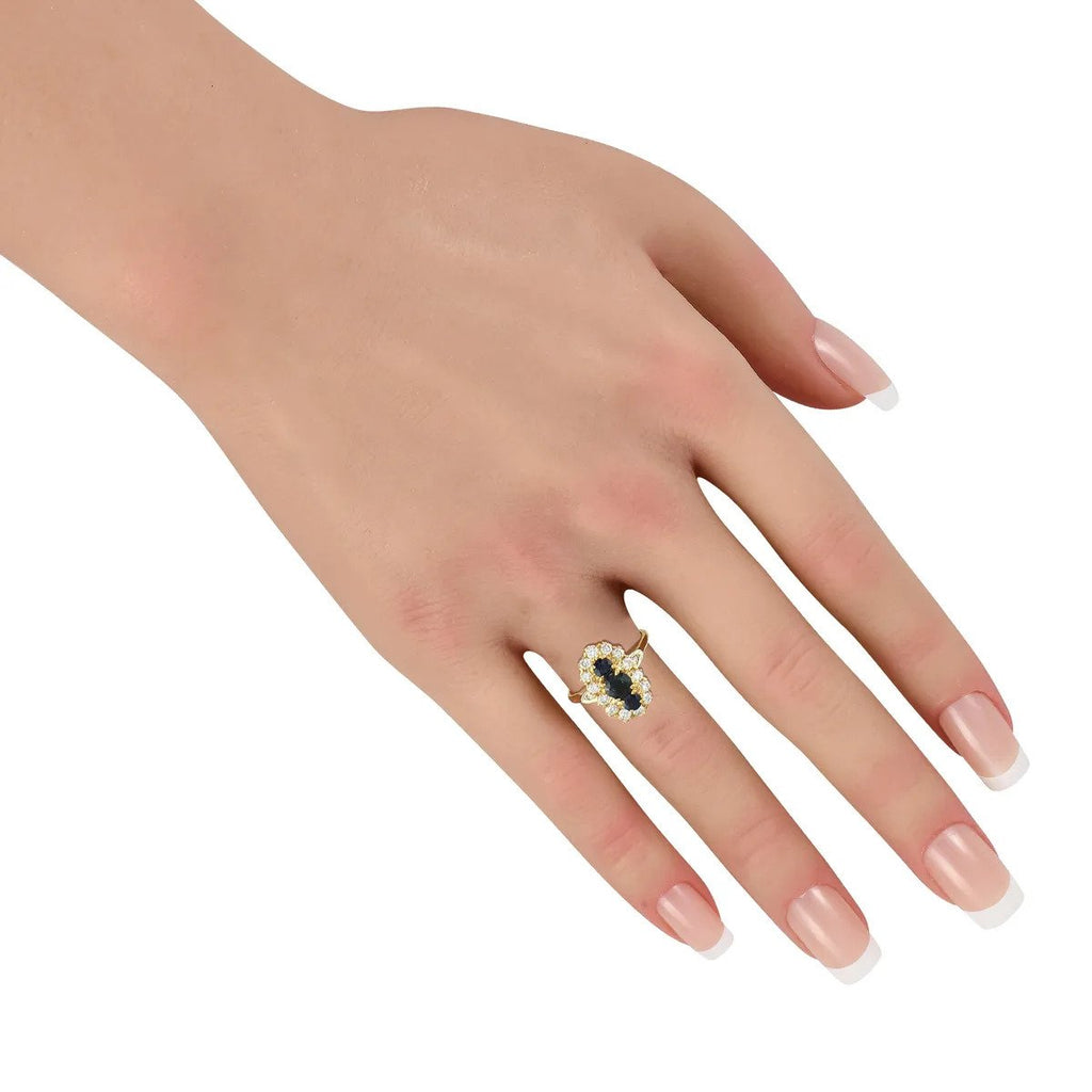 Mikimoto 18K Yellow Gold 0.42ct Diamond and Sapphire Ring