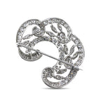 18K white gold diamond brooch back with ornate gallery and long safety pin.