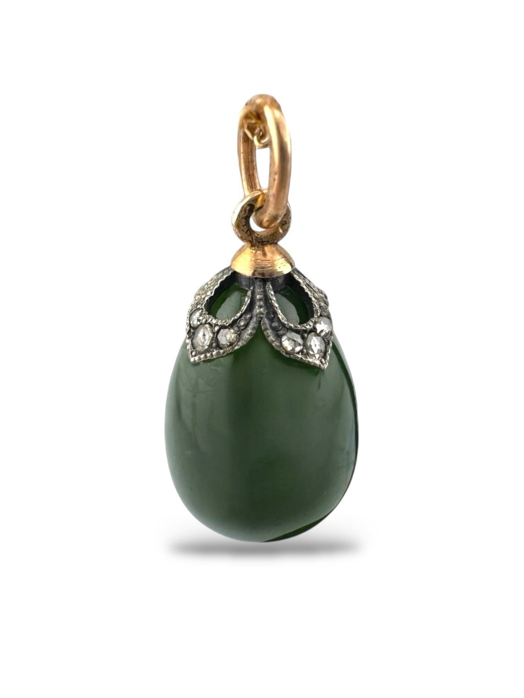 Imperial Russian Period Green Enamel Egg Pendant with Diamonds