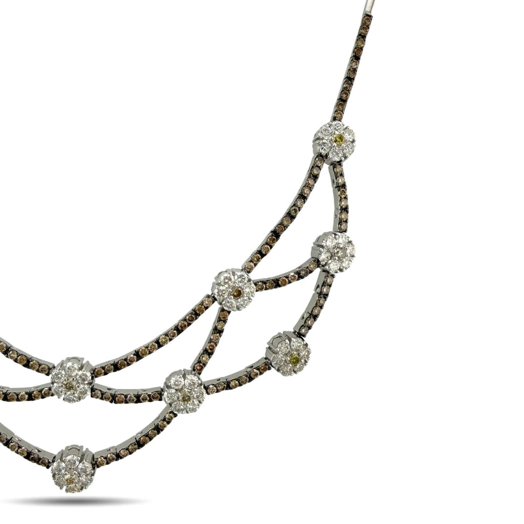 18K White Gold 6.0ct Diamond & Champagne Diamond Flexible Necklace with Certificate