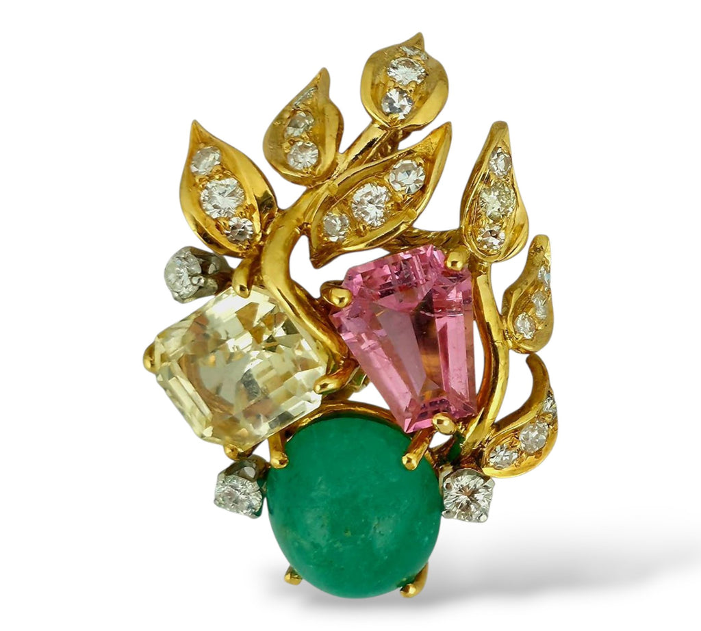 David Webb 18K Yellow Gold Emerald and Tourmaline Earrings 13.18ct