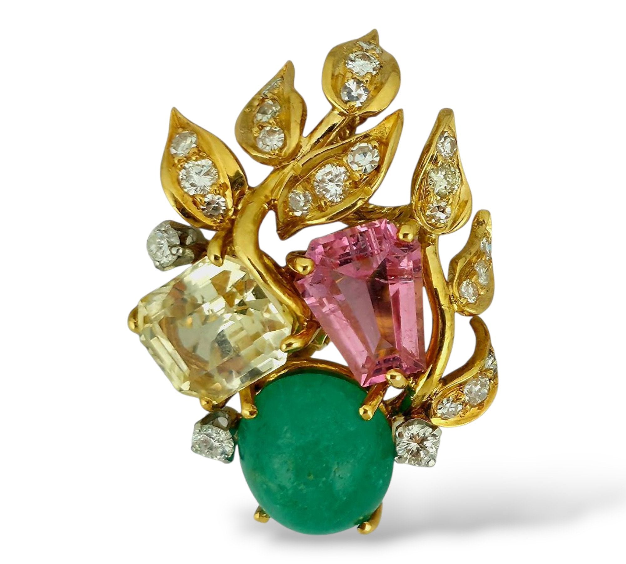 David Webb 18K Yellow Gold Emerald and Tourmaline Earrings 13.18ct