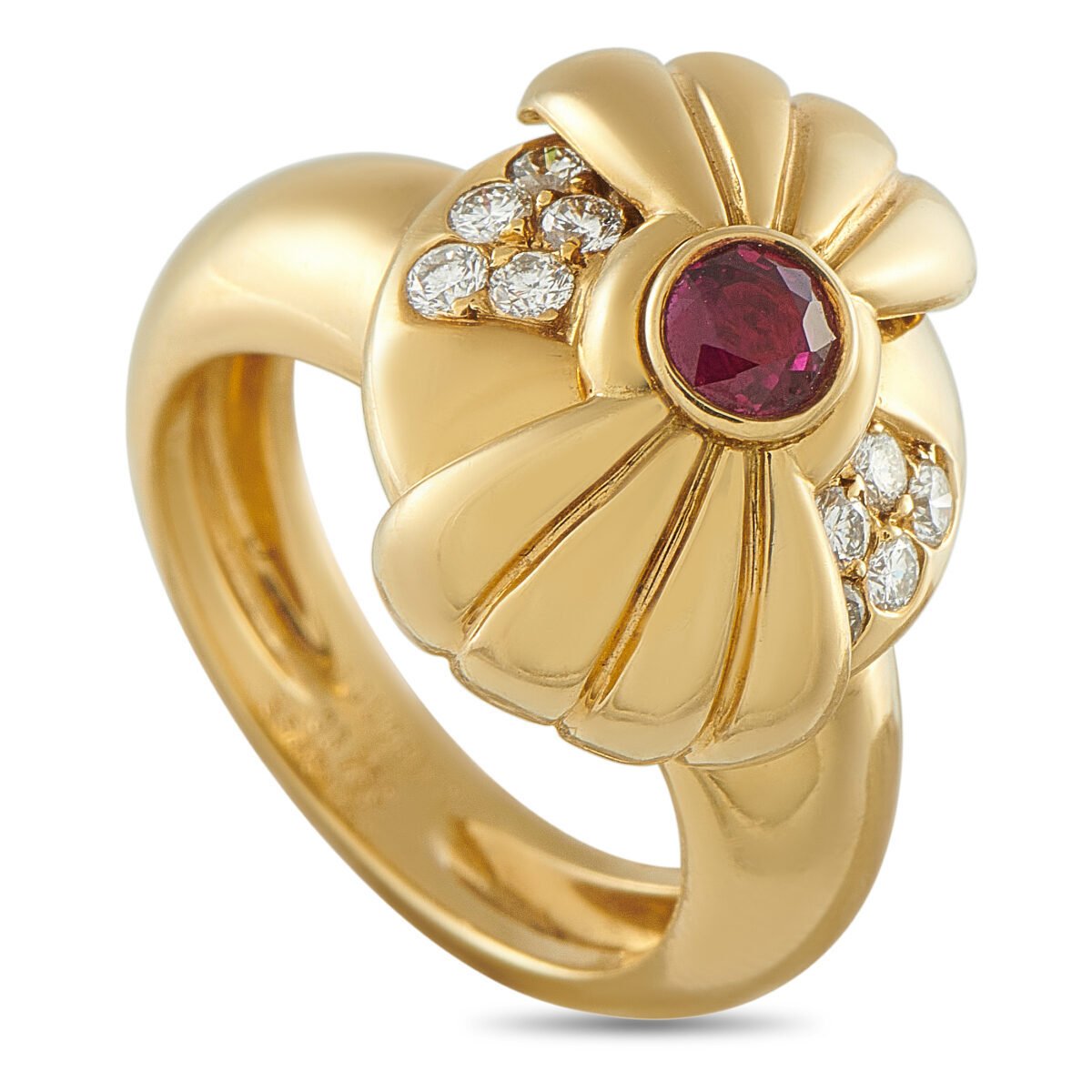 Boucheron Vintage 18K Yellow Gold Diamond and Burma Ruby Ring