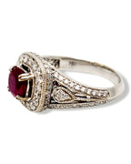 Ring - 18 kt. White gold, 18K Gold, Diamond & Deep Dark Red 1.0CT Ruby Art Deco Ring - 1.60ct. tw. Ruby - Diamond