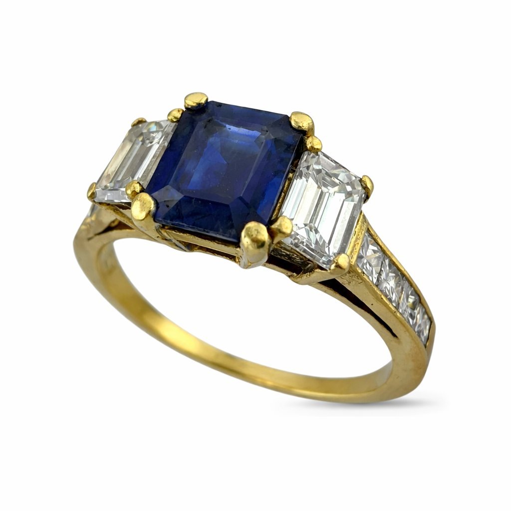 18K Yellow Gold 1.25ct Sapphire and 1ct Diamond Ring