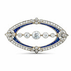 18K White Gold Art Deco 2.05ct Diamond and Sapphire Oval Brooch