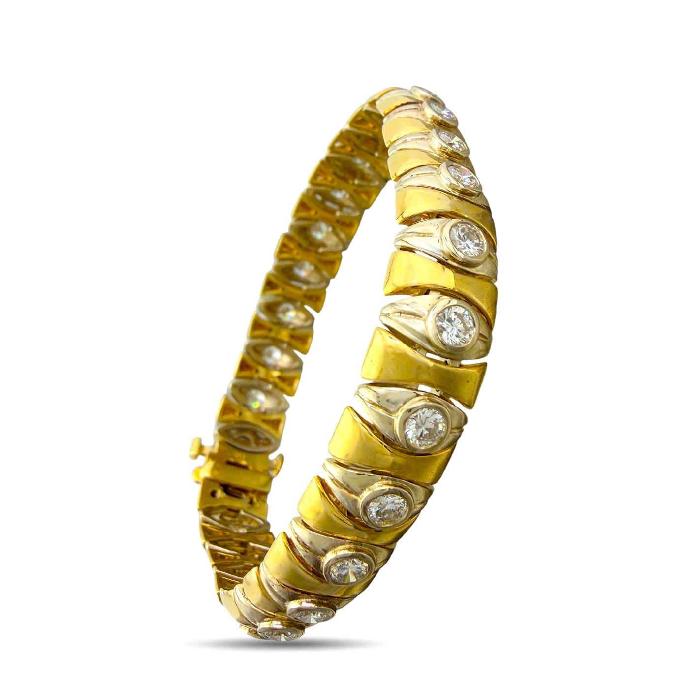 14K Yellow and White Gold 3.50ct Diamond Flexible Link Bracelet