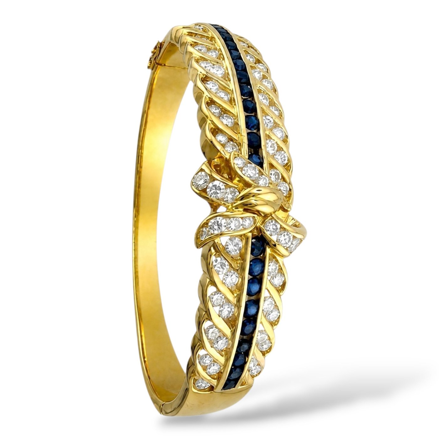 18K Yellow Gold 2.01ct Diamond and 1.00ct Sapphire Bow Bracelet