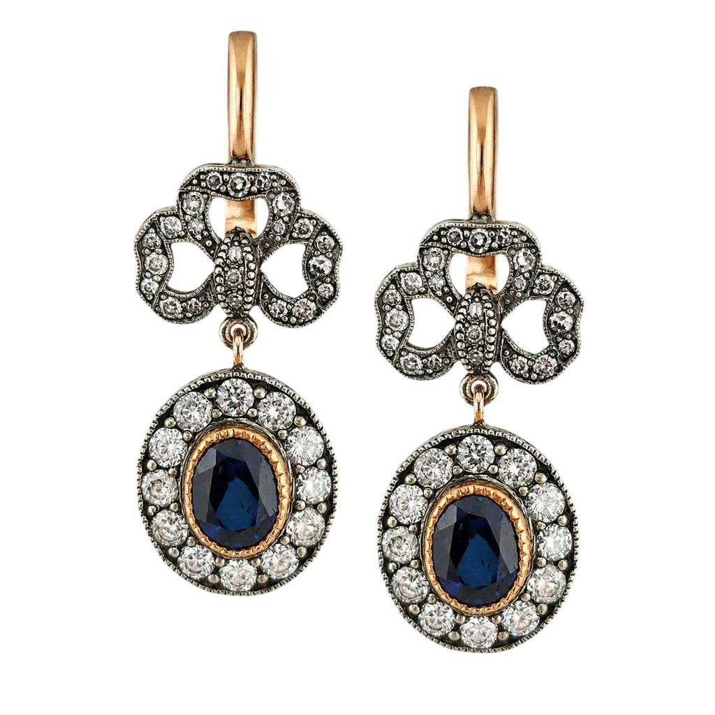 K. Faberge Imperial Russian 14K (56K) Gold and Diamond Earrings