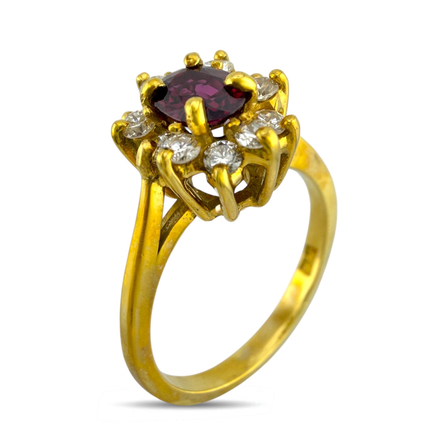 18K Yellow Gold 0.5ct Ruby and 0.24ct Diamond Cocktail Ring
