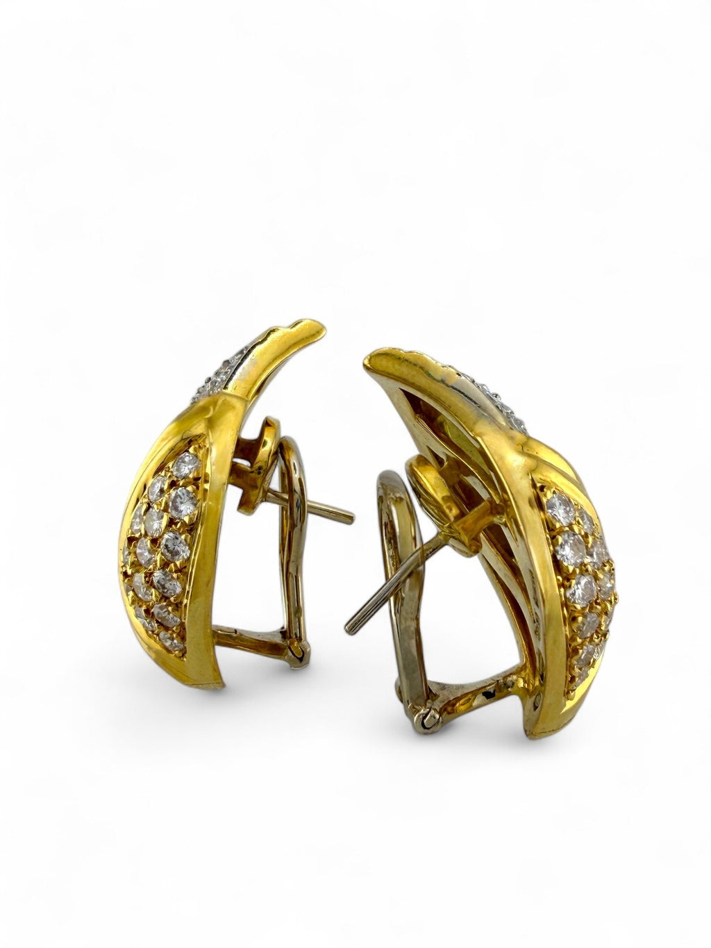 18K Yellow Gold Italian 0.96ct Diamond Earrings