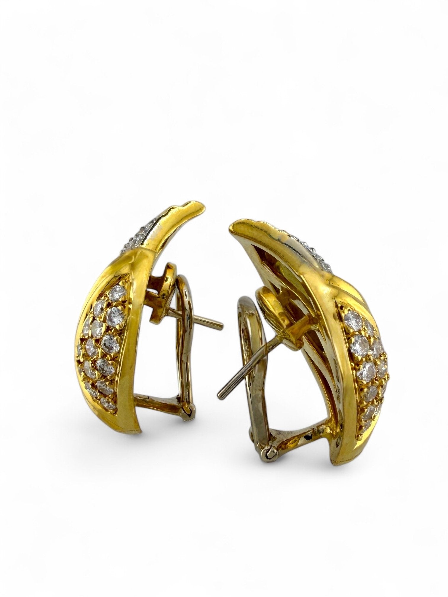 18K Yellow Gold Italian 0.96ct Diamond Earrings