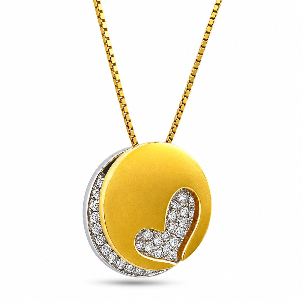 Two-tone gold heart pendant necklace with diamond pavé heart detail