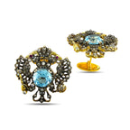 Imperial Russian Faberge 56K Yellow Gold Topaz and Diamond Coat of Arms Cufflinks