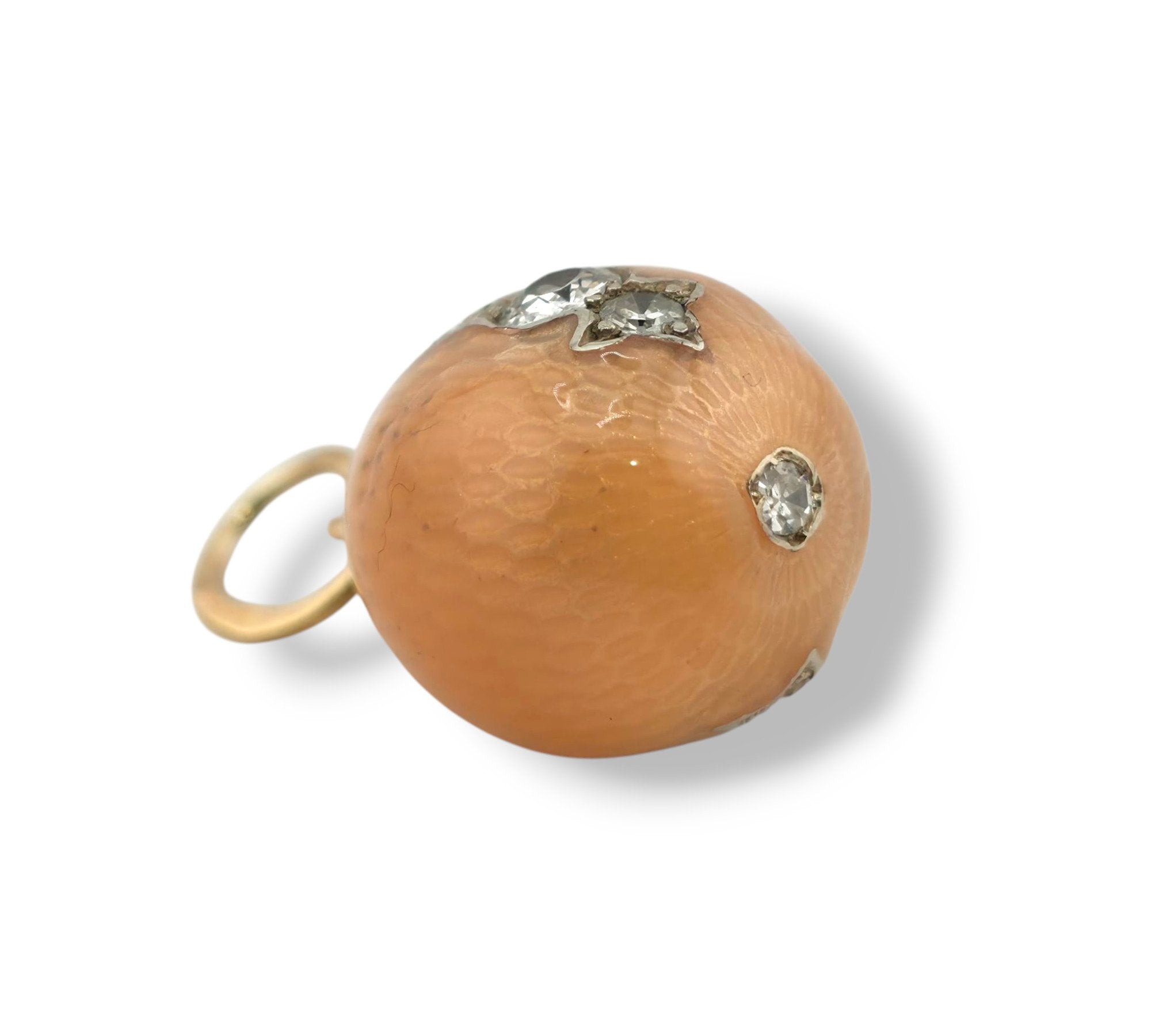 Imperial Russian Period 56K Gold Enamel and Diamond Egg Pendant