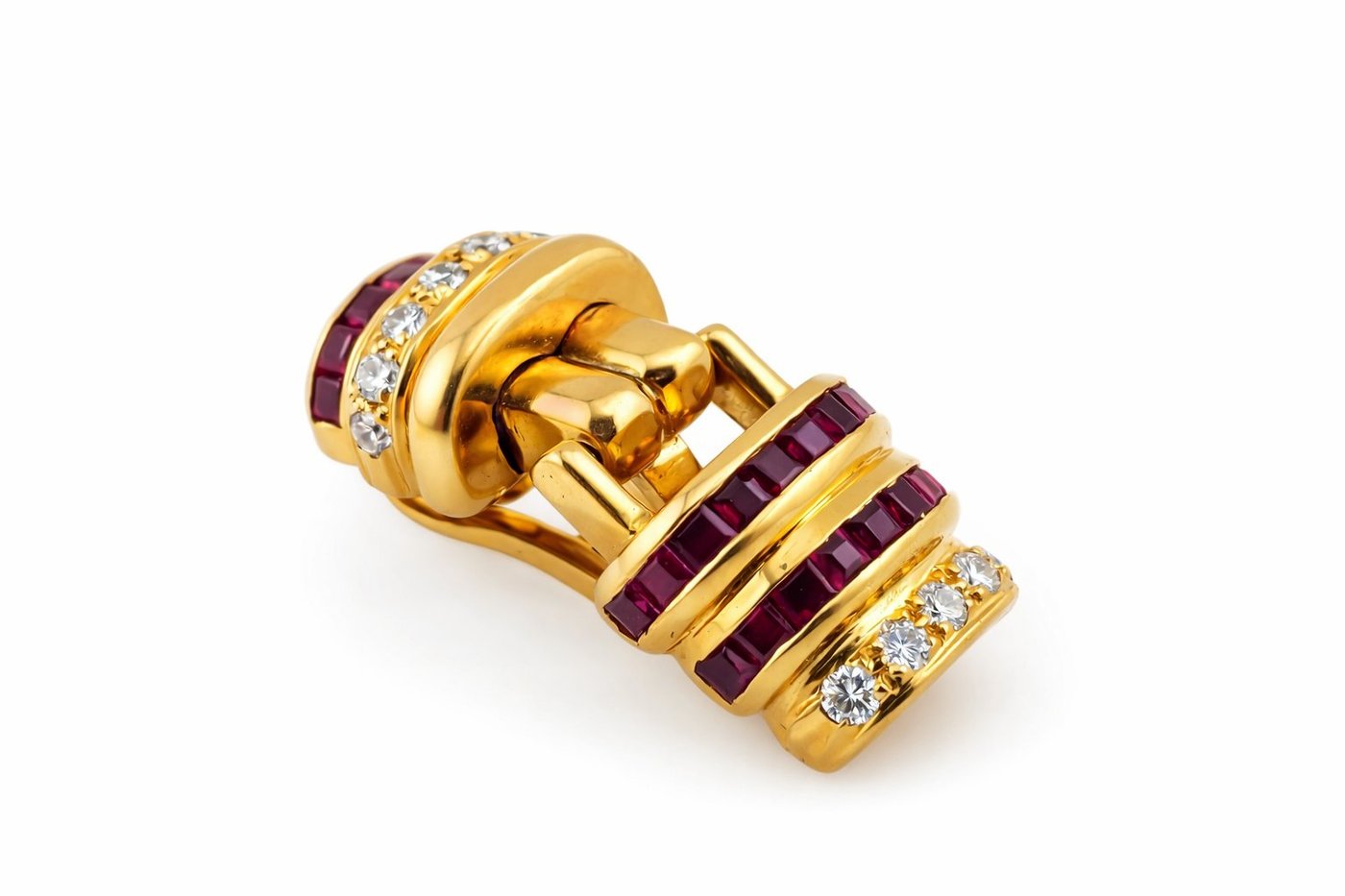 18K Yellow Gold Ruby and Diamond Clip-On Earrings