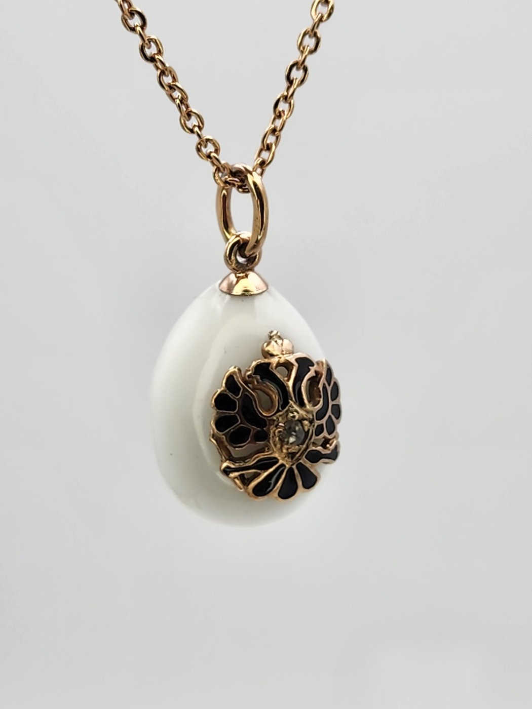 K. Faberge Russian Antique Gold Diamond & Blue Enamel Egg Pendant 1890s