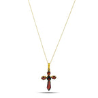 Italian 18K Yellow Gold Garnet Cross Pendant with 14K Yellow Gold Necklace, Yellow gold