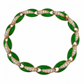 Rose gold link bracelet with green enamel leaf links and diamond accents, round clasp