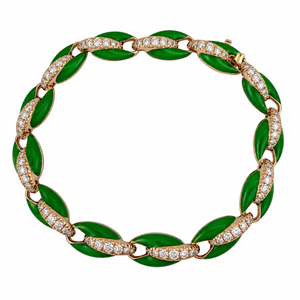 18K Rose Gold Green Enamel and 1.33ct Diamond Link Bracelet