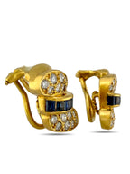 18K Yellow Gold Diamond and Sapphire Earrings
