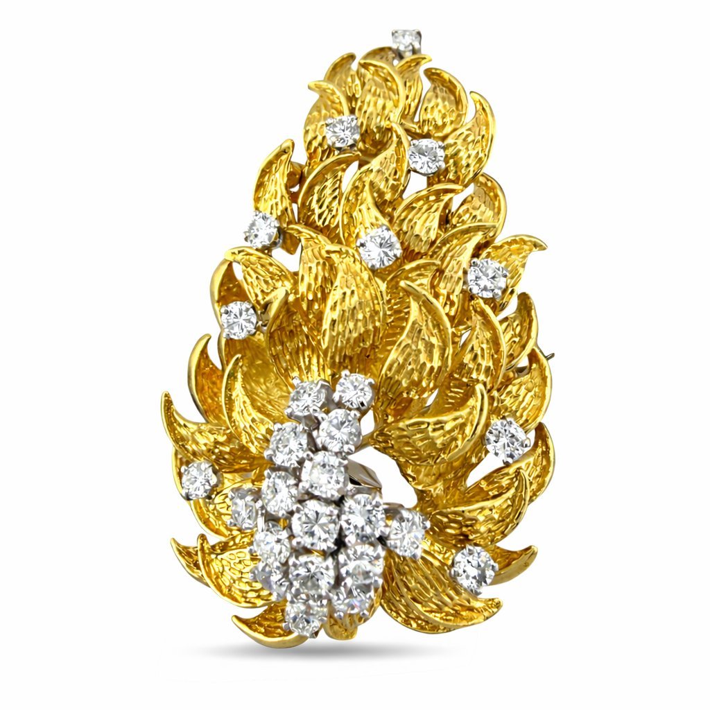 14K Yellow Gold 1.62ct Diamond Sculptural Cluster Brooch