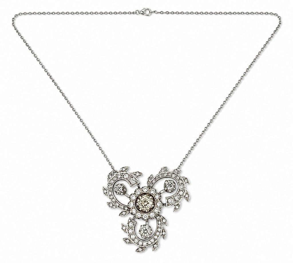 Antique 18K White Gold Celeste Rotating Diamond Halo Necklace
