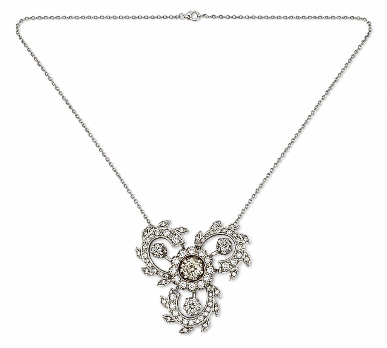 Antique 18K White Gold Celeste Rotating Diamond Halo Necklace