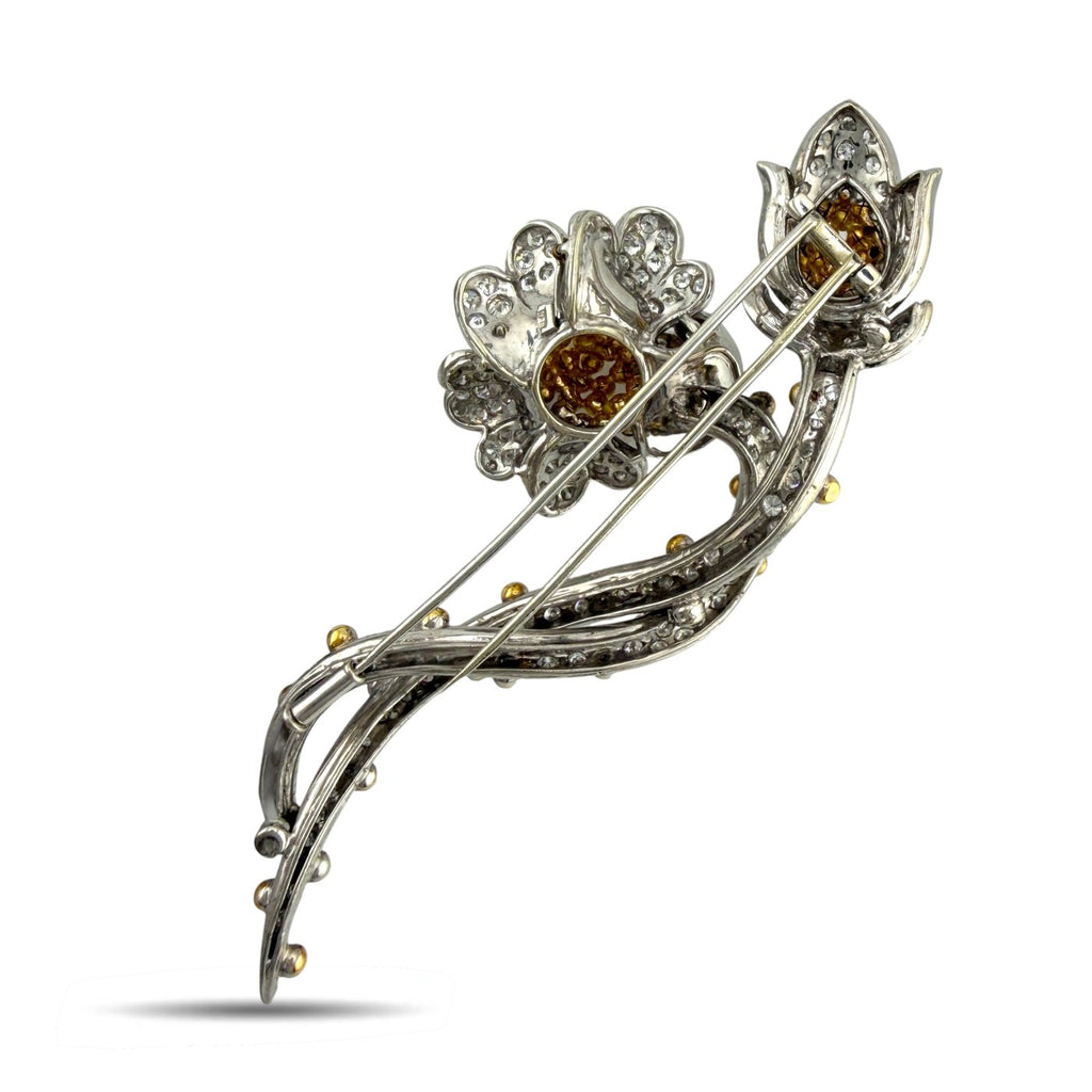 18K Yellow Gold 10.50ct Diamond Floral Brooch