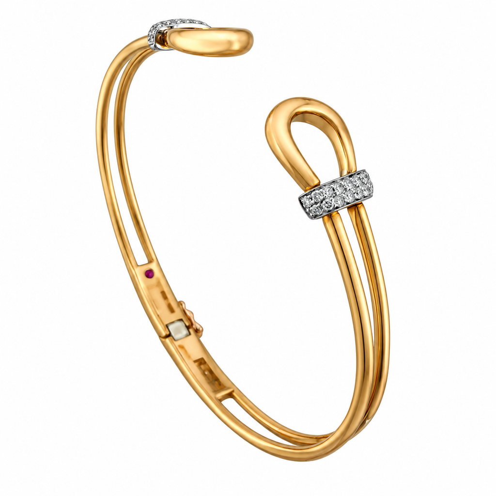18K rose gold cuff bracelet with diamond accents and oval end details